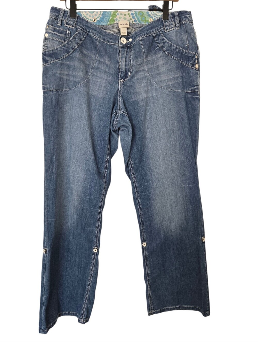 Venezia Lane Bryant Jeans 16 Y2K Embroidered Wide Leg Utility Denim Plus